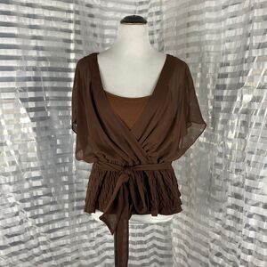 Cato Sheer Ribbed Tie Front Crop Blouse